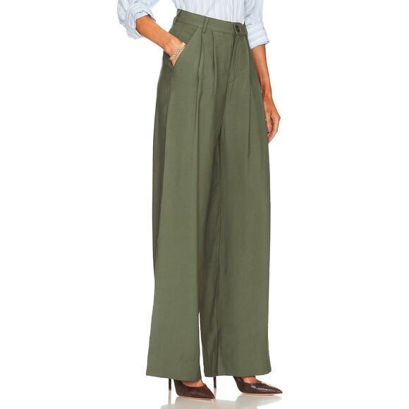 Revolve NONchalant Fabi Wide Leg Pleated Trouser Pant Olive Green Size Small - Picture 2 of 12